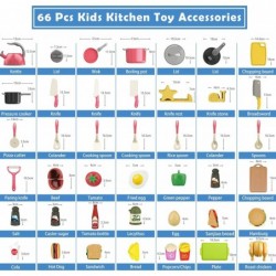 66Pcs Kids Kitchen Toy Accessories Toddler Pretend Cooking Playset Cookware Canned Toy Vegetables Cut Play Food Set Burgers a...