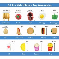 66Pcs Kids Kitchen Toy Accessories Toddler Pretend Cooking Playset Cookware Canned Toy Vegetables Cut Play Food Set Burgers a...