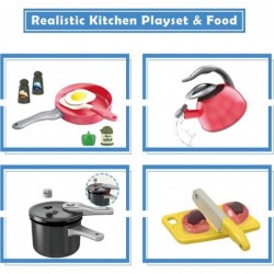 66Pcs Kids Kitchen Toy Accessories Toddler Pretend Cooking Playset Cookware Canned Toy Vegetables Cut Play Food Set Burgers a...