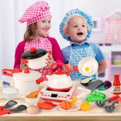 Kitchen Set for Kids Toddlers Pretend Play Kitchen Toys with Electronic Induction Cooktop Steam Pressure Pot Cookware Cutting...