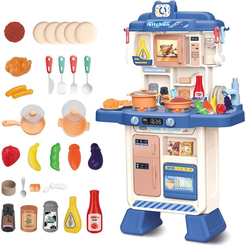 Kitchen Playset Toy with Sounds and Lights Role Playing Game Pretend Food and Cooking Playset for Toddlers 35 PCS Kitchen Acc...