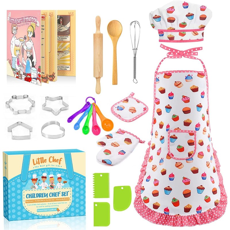 Birthday Gifts for 3-12 Year Old Girls Cute Stuff Apron for Girls Kids Cooking Sets Toddler Toys Kids Chef Hat and Apron Chri...