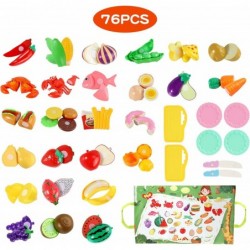 76 PCS Cutting Play Pretend Food with 2 in 1 Storage Bag for Kids Cuttable Fruits and Vegetables Kitchen Toy Accessories Set ...