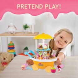 Ice Cream Toy Cart Play Set for Kids - 39-Piece Pretend Play Food - Educational Ice-Cream Trolley Truck with with Music & Lig...