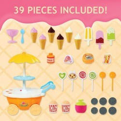 Ice Cream Toy Cart Play Set for Kids - 39-Piece Pretend Play Food - Educational Ice-Cream Trolley Truck with with Music & Lig...