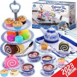 Tea Party Set for Little Girls - Kids Pretend Play Kitchen Toys Sweet Princess Tea Cup Plastic Toys Play Food with Teapot Tra...