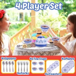 Tea Party Set for Little Girls - Kids Pretend Play Kitchen Toys Sweet Princess Tea Cup Plastic Toys Play Food with Teapot Tra...