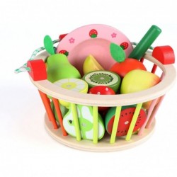 Wooden Play Food for Kids - Kids Cutting Magnetic Fruits Vegetables Toddler Cooking Pretend Play Kitchen Food Set with Basket...