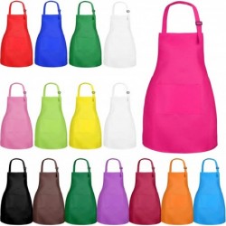 16 Pieces Kids Apron with Pocket Multi-Color Adjustable Children Canvas Chef Apron for Boys and Girls Kitchen Cooking Baking ...