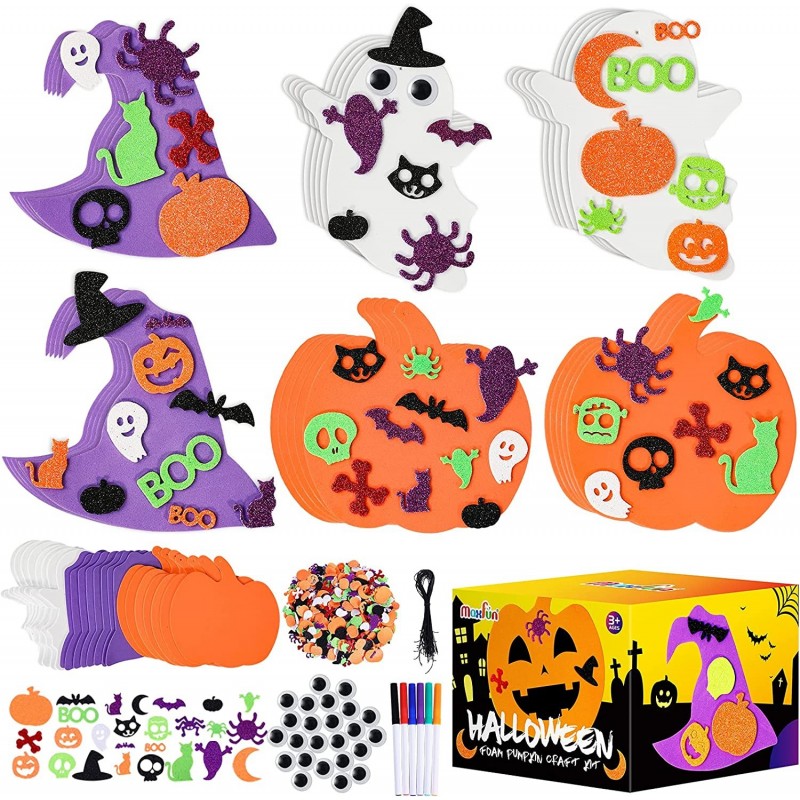 302PCS Halloween Foam Stickers Set Pumpkin Ghost Witch Hat Halloween Decorations for Kids Crafts Party Favors Supplies Hallow...