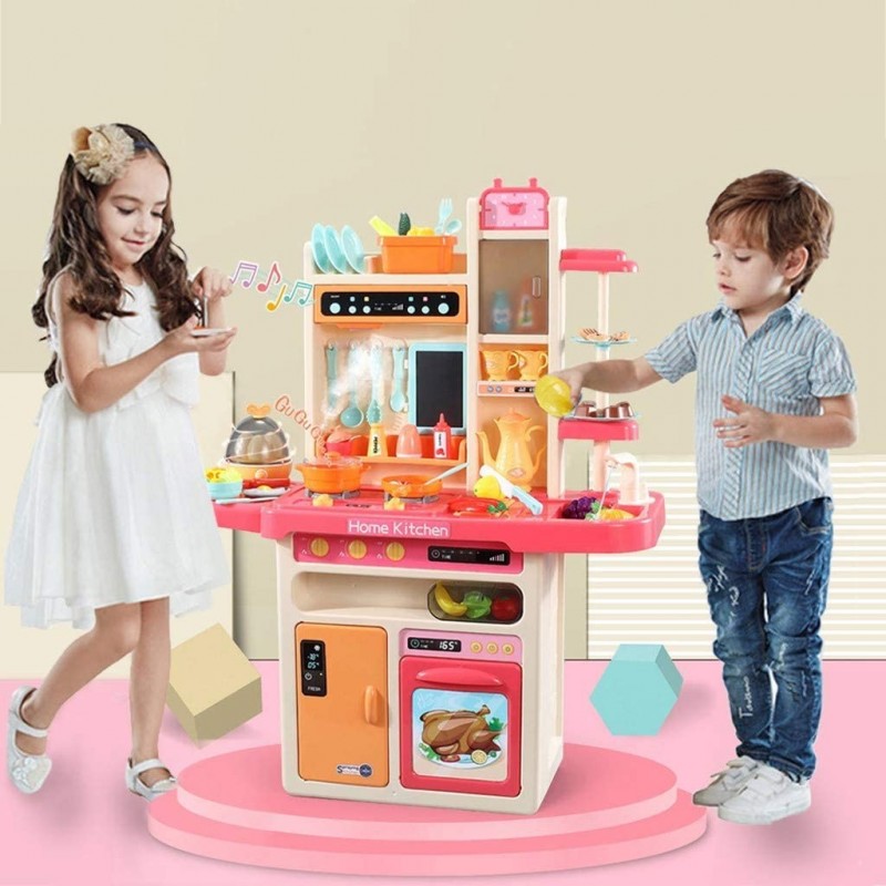 2-in-1Travel Luggage Turn into Play Kitchen Kids Kitchen Playset Toys with 20+Play Food for Toddelers Girls and Boys Pretend ...