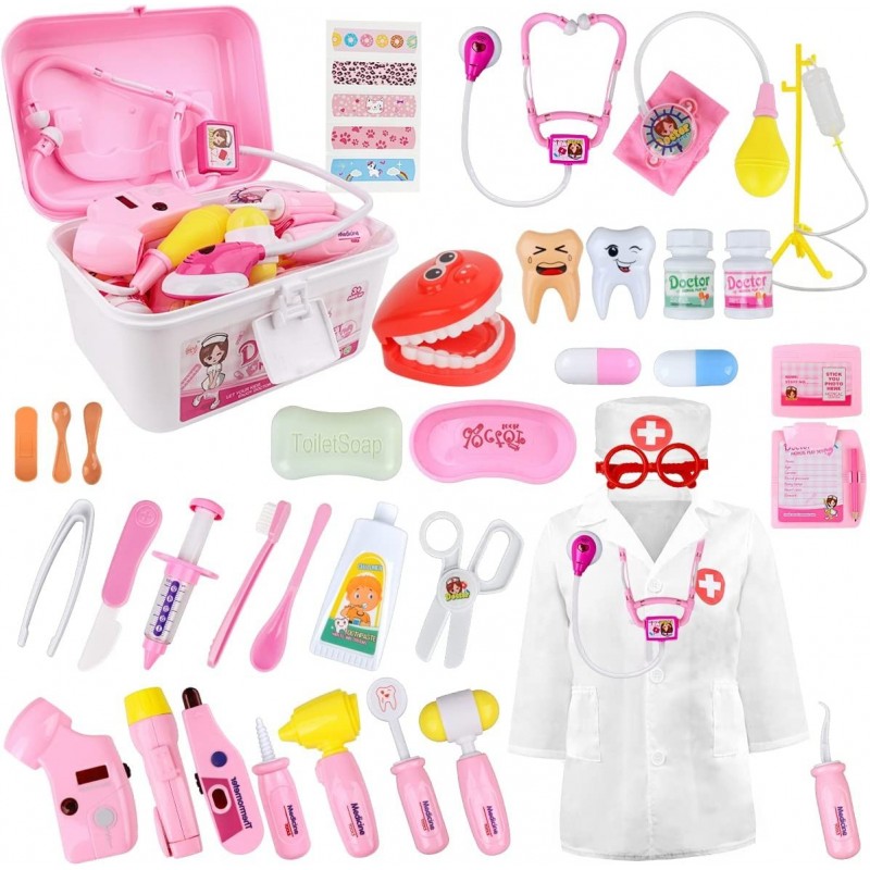 Medical Kit for Kids - 38 Pieces Doctor Pretend Play Equipment Dentist Kit for Kids Doctor Play Set with Gift Case (Pink) $44...