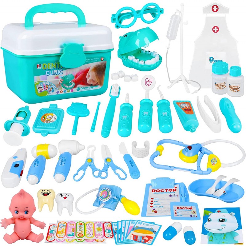 Kids Doctor Kit 48Pcs Pretend Play Educational Doctor Toys with Stethoscope Dental Accessories and Doctor Role Play Costume f...