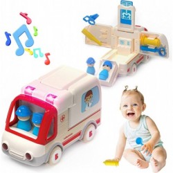 Ambulance Toy - Wooden Ambulance with Light&Sound Effects Emergency Vehicle Toys with Storage Box Pretend Play Learning & Edu...