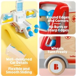 Ambulance Toy - Wooden Ambulance with Light&Sound Effects Emergency Vehicle Toys with Storage Box Pretend Play Learning & Edu...