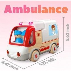 Ambulance Toy - Wooden Ambulance with Light&Sound Effects Emergency Vehicle Toys with Storage Box Pretend Play Learning & Edu...