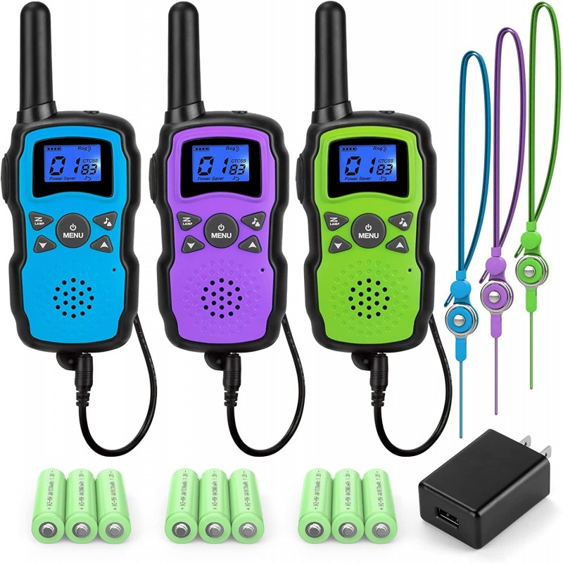 Walkie Talkies for Kids Adult Long Range Rechargeable 3 Pack Boy Wearable Walky Talky Set 2 Way Radio with USB Charger Batter...