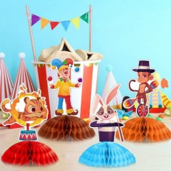 11 Pieces Circus Carnival Honeycomb Centerpieces Circus Carnival Animals Topper Circus Table Decor for Kids Birthday Baby Sho...