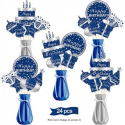 24pcs Happy Birthday Decorations Table Topper for Men Blue Silver Happy Birthday Table Centerpiece Sticks Party Supplies Happ...