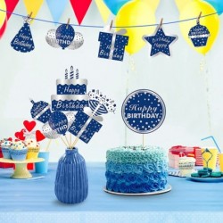 24pcs Happy Birthday Decorations Table Topper for Men Blue Silver Happy Birthday Table Centerpiece Sticks Party Supplies Happ...