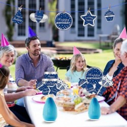 24pcs Happy Birthday Decorations Table Topper for Men Blue Silver Happy Birthday Table Centerpiece Sticks Party Supplies Happ...