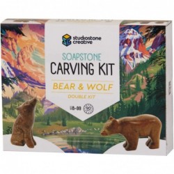 Bear and Wolf Soapstone Carving and Whittling—DIY Arts and Craft Kit. All Kid-Safe Tools and Materials Included. for 8 to 99+...