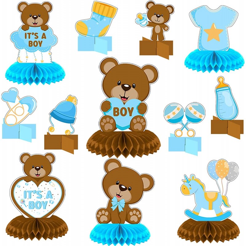 12 Pcs Bear Honeycomb Centerpiece Bear Baby Shower Decor for Blue and Brown Boys Baby Shower Centerpiece for Kids Birthday Pa...