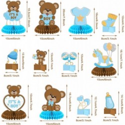 12 Pcs Bear Honeycomb Centerpiece Bear Baby Shower Decor for Blue and Brown Boys Baby Shower Centerpiece for Kids Birthday Pa...