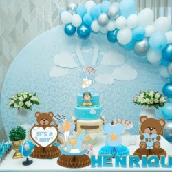 12 Pcs Bear Honeycomb Centerpiece Bear Baby Shower Decor for Blue and Brown Boys Baby Shower Centerpiece for Kids Birthday Pa...