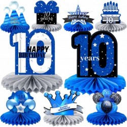 9 Pieces 10th Blue Birthday Party Decorations for Boys Happy Birthday Table Decorations Birthday Honeycomb Table Centerpieces...