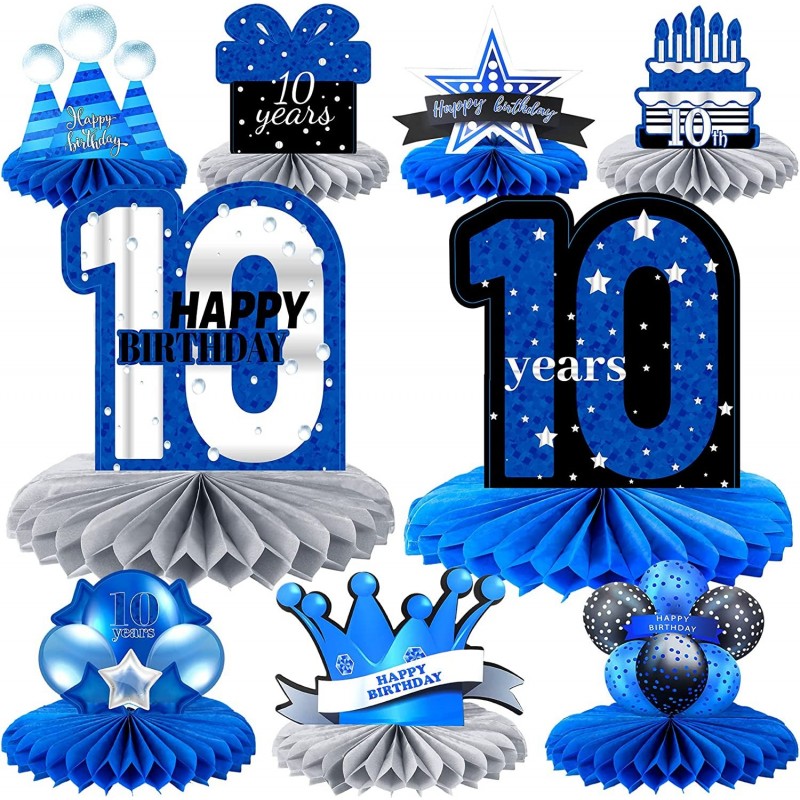 9 Pieces 10th Blue Birthday Party Decorations for Boys Happy Birthday Table Decorations Birthday Honeycomb Table Centerpieces...