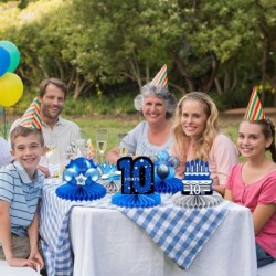 9 Pieces 10th Blue Birthday Party Decorations for Boys Happy Birthday Table Decorations Birthday Honeycomb Table Centerpieces...