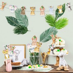 24PCS Floral Safari Animals Centerpiece Sticks Pink Jungle Animals Baby Shower Party Decorations Shaped Cutouts Table Toppers...