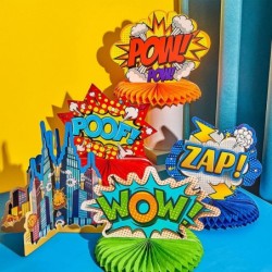 10 Pieces Hero Themed Party Decorations Honeycomb Centerpieces Action Sign Table Topper Sign Standing Cards for Birthday Part...