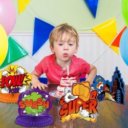 10 Pieces Hero Themed Party Decorations Honeycomb Centerpieces Action Sign Table Topper Sign Standing Cards for Birthday Part...