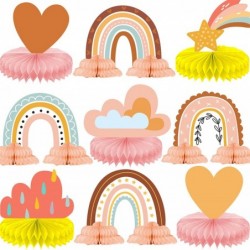 9 Pieces Boho Rainbow Party Supplies Rainbow Cloud Honeycomb Centerpieces for Rainbow Birthday Party Decorations Colorful Can...