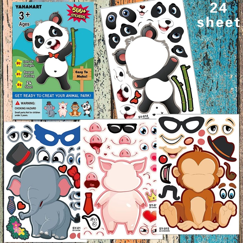 Make a Face Stickers Sheets 24 Sheets Make Your Own Panda Monkey Pig Mix and Match Animal Stickers DIY Stickers for Kids Art ...