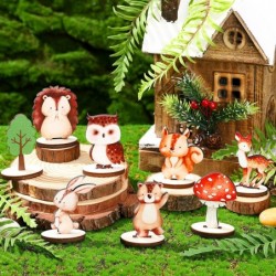 16 Pcs Woodland Animals Wood Table Centerpieces Forest Animals Cutout Shapes Creatures Table Topper for Woodland Camping Baby...