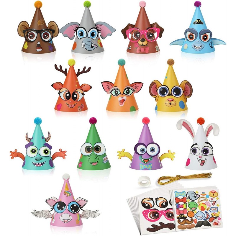 Party Hats Birthday Arts and Crafts for Kids Activities Kit Make Your Own Animal Monster Paper Fun Hat Party Favor Games Supp...