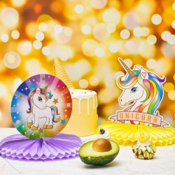 9 Pieces Unicorn Rainbow Honeycomb Centerpiece Unicorn Table Topper Unicorn Party Decorations Rainbow Cloud Centerpieces for ...