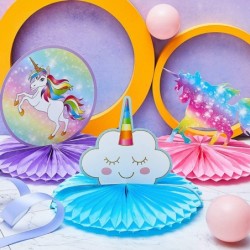 9 Pieces Unicorn Rainbow Honeycomb Centerpiece Unicorn Table Topper Unicorn Party Decorations Rainbow Cloud Centerpieces for ...