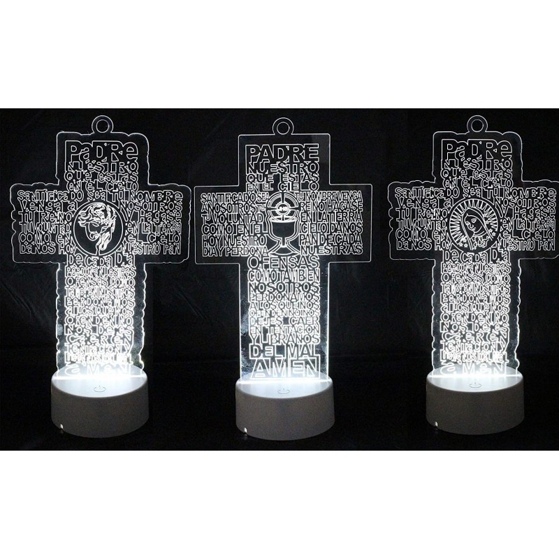 6 LED Multi Color Guardian Jesus Guadalupe JHS Cup Cross Stand Laser Baptism Centerpiece First Communion Quincea?era Children...