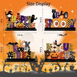 4 Pieces Halloween Table Decorations Happy Halloween Table Centerpiece Boo Spooky Wooden Centerpiece Sign Trick or Treat Tabl...