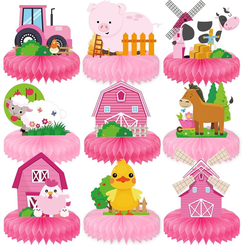 Farm Animals Party Supplies Pink Farm Honeycomb Centerpieces for Farm Themed Party Decorations 3D Barn Animal Cutouts for Bab...