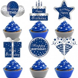 36Pcs Happy Birthday Cake Toppers Decorations for Men Boys Blue Silver Birthday Cupcake Topper Sign Decor 10th 13th 16th 18th...