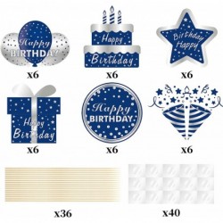 36Pcs Happy Birthday Cake Toppers Decorations for Men Boys Blue Silver Birthday Cupcake Topper Sign Decor 10th 13th 16th 18th...