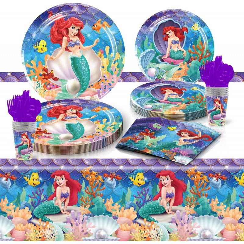 Mermaid Princess Birthday Party Decorations for Girls 82 Pcs Mermaid Party Supplies Tableware Set with Mermaid Tablecloths Pa...