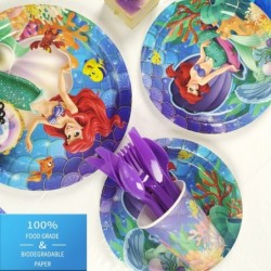 Mermaid Princess Birthday Party Decorations for Girls 82 Pcs Mermaid Party Supplies Tableware Set with Mermaid Tablecloths Pa...