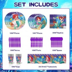 Mermaid Princess Birthday Party Decorations for Girls 82 Pcs Mermaid Party Supplies Tableware Set with Mermaid Tablecloths Pa...