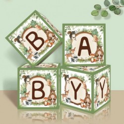 Woodland Baby Shower Decorations Boxes for Boy Girl 4Pcs Sage Green BABY Blocks with Letters for Neutral Gender Reveal Party ...